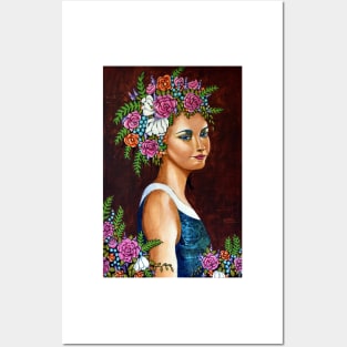 Abundance : portrait of a woman with flowers in her hair Posters and Art
